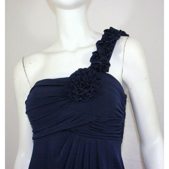 En Focus navy One Shoulder Origami Ruched Dress 4 - Picture 2 of 8